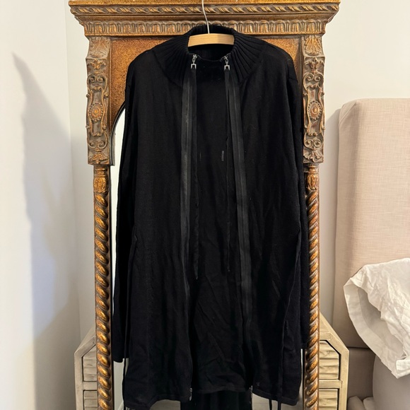 Sara Pacini Cardigan Double Zipper Black Knit Drawstring Waist - Picture 2 of 6